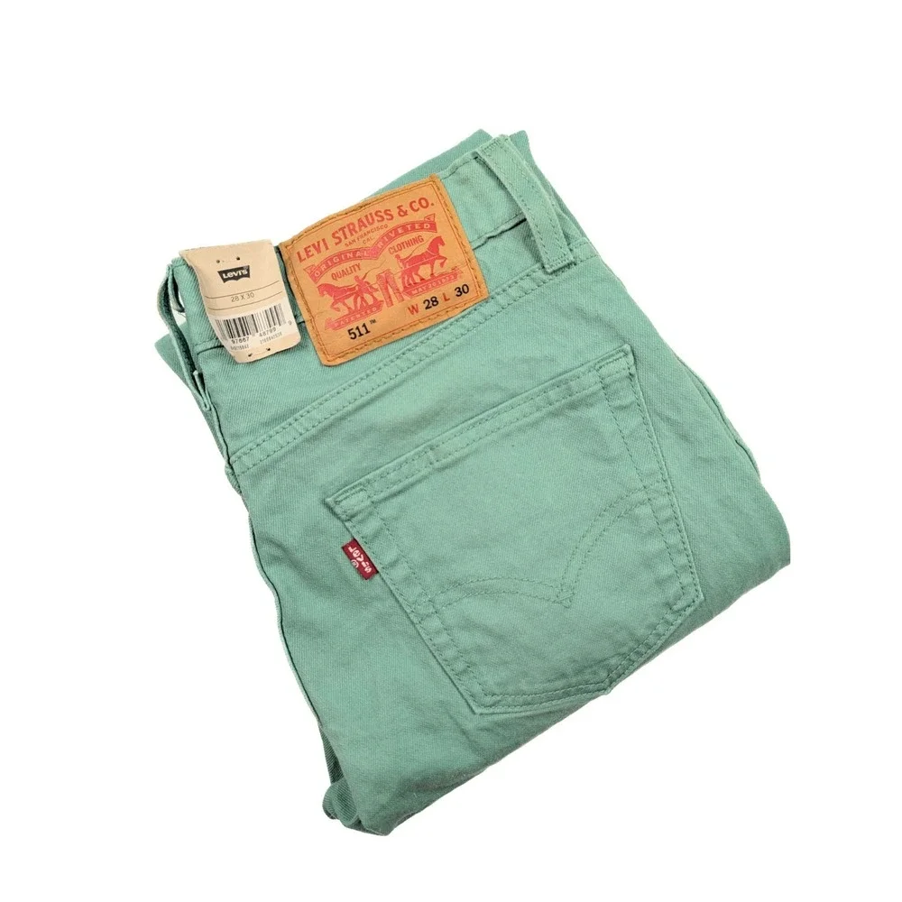 Levi's 511 Slim Tapered Fit Mint Green Wash‎ Denim Jeans Men's Size 28x30 NWT